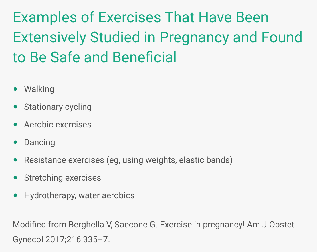 ACOG list of safe exercise in pregnancy